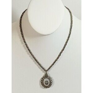 Judith Jack Sterling Silver Marcasite Mother Of Pearl Necklace Vintage